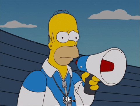 Homer Simpson speaking on megaphone
