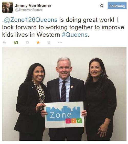 From Jimmy Van Bramer: @Zone126Queens is doing great work! I look forward to working together to improve kids lives in Western #Queens