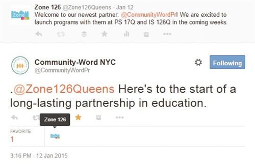 From Community-Word NYC: @Zone126Queens Here's to the start of a long-lasting partnership in education